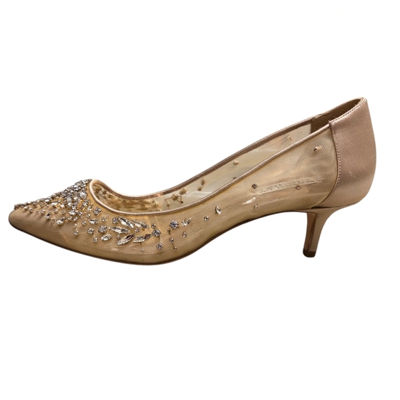 Badgley Mischka Onyx Crystal Studded Embellished Kitten Heel Pump Women 9 Gold - Picture 4 of 11